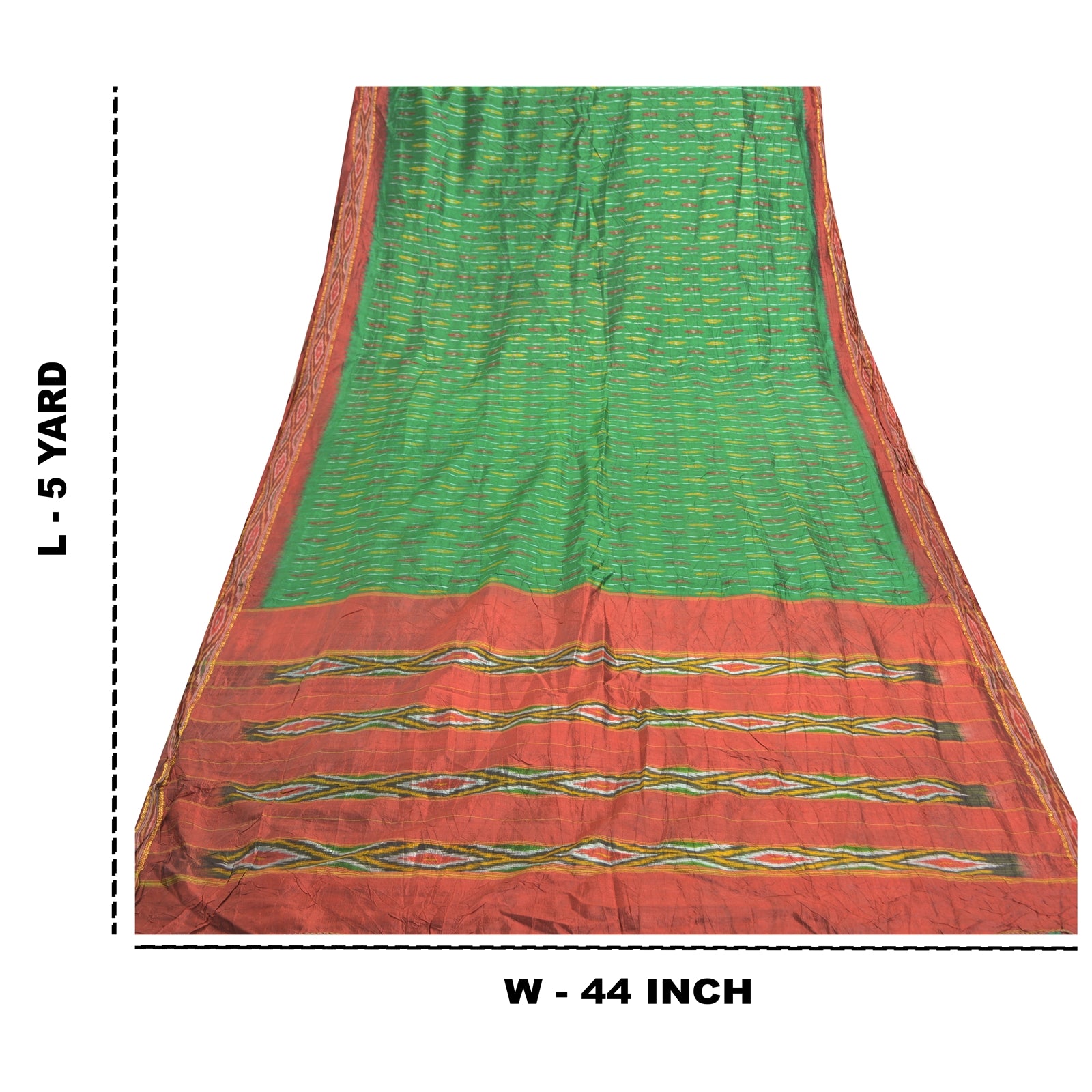 Sanskriti Vintage Sari 100% Pure Silk Pochampally Green Handwoven Ikat Sarees 5yd Craft Fabric