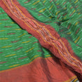 Sanskriti Vintage Sari 100% Pure Silk Pochampally Green Handwoven Ikat Sarees 5yd Craft Fabric