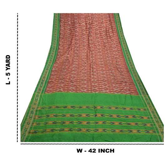 Sanskriti Vintage Pochampally Red Handwoven Pure Silk Ikat Sarees Sari Sustainable Fabric