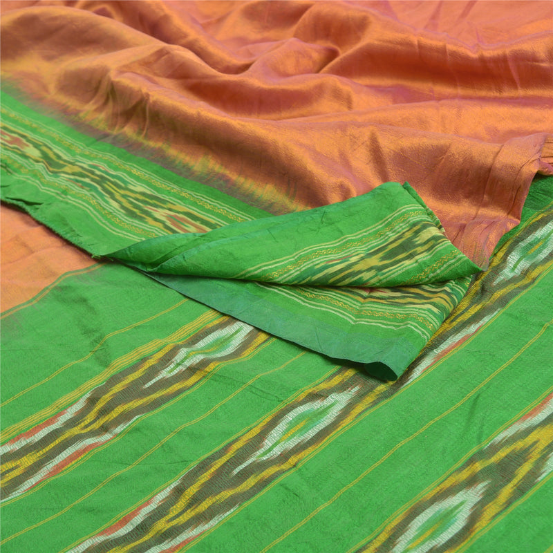 Sanskriti Vintage Saree Ikat Handwoven Ikat 100% Pure Silk Saree Pochampally Telangana Sari 5Yd Indian Textile Craft Suppllies