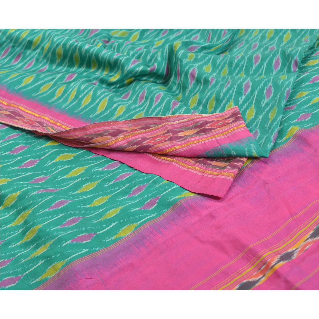 Sanskriti Vintage Pochampally Sarees Hand Woven Ikat Pure Silk Sari Craft Fabric