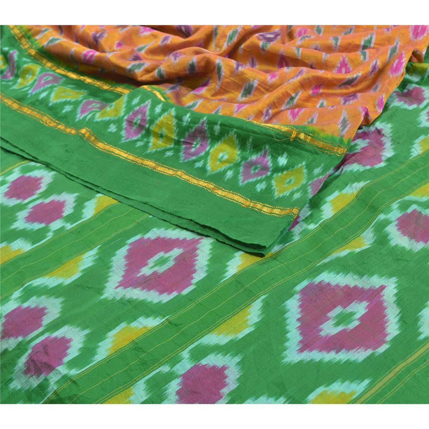 Sanskriti Vintage Sambhalpuri Pure Silk Sarees Hand Woven Ikat Sari Craft Sustainable Fabric