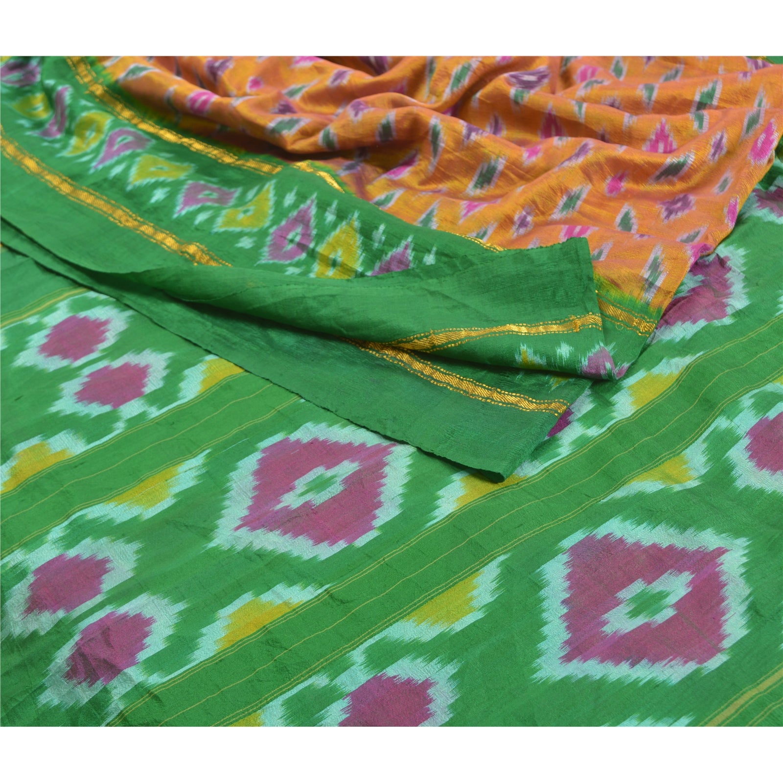 Sanskriti Vintage Sambhalpuri Silk Saree: Hand Woven Ikat Craft Fabric