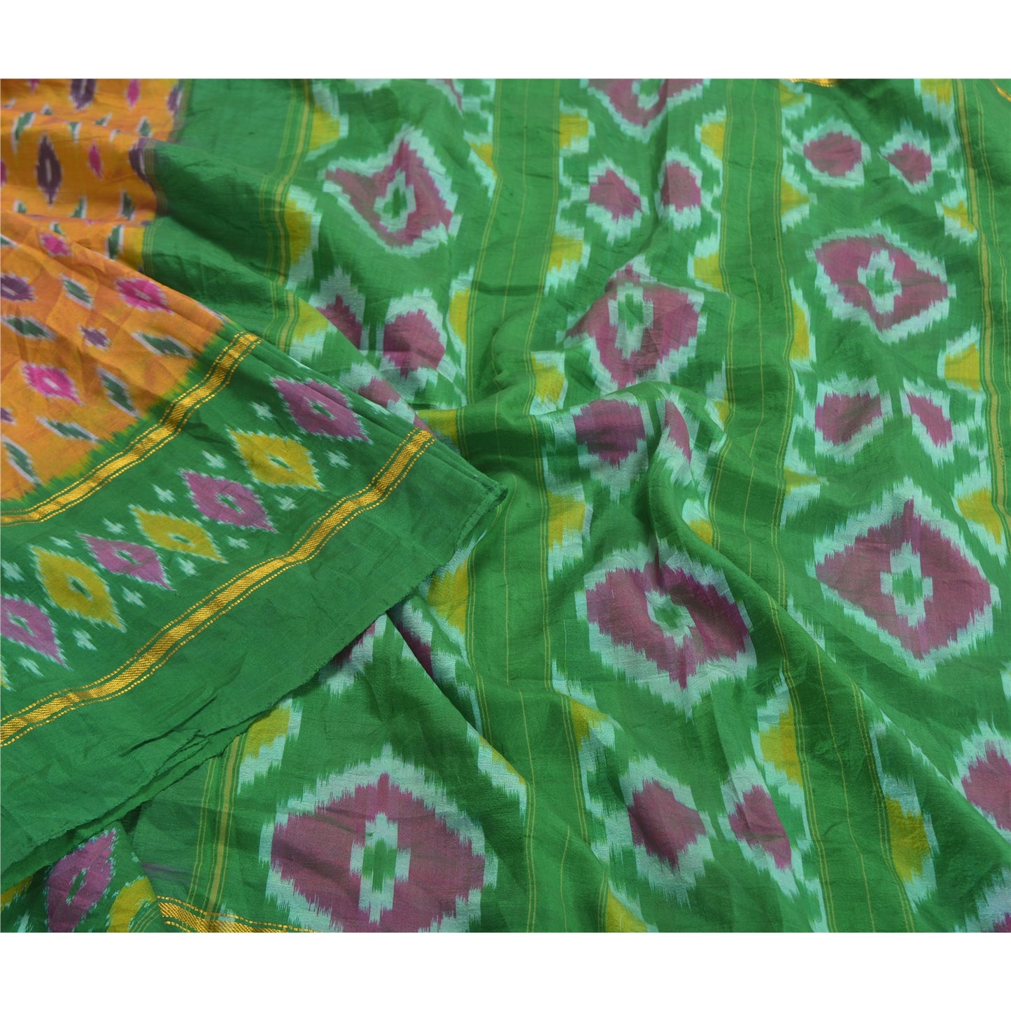 Sanskriti Vintage Sambhalpuri Pure Silk Sarees Hand Woven Ikat Sari Craft Sustainable Fabric