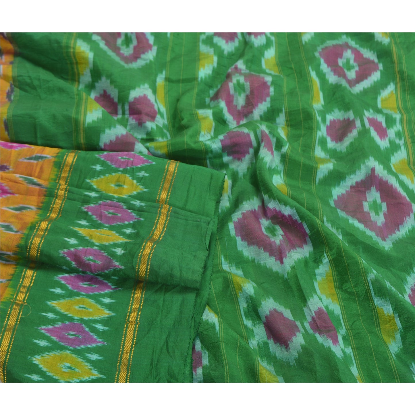 Sanskriti Vintage Sambhalpuri Pure Silk Sarees Hand Woven Ikat Sari Craft Sustainable Fabric