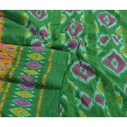 Sanskriti Vintage Sambhalpuri Pure Silk Sarees Hand Woven Ikat Sari Craft Sustainable Fabric