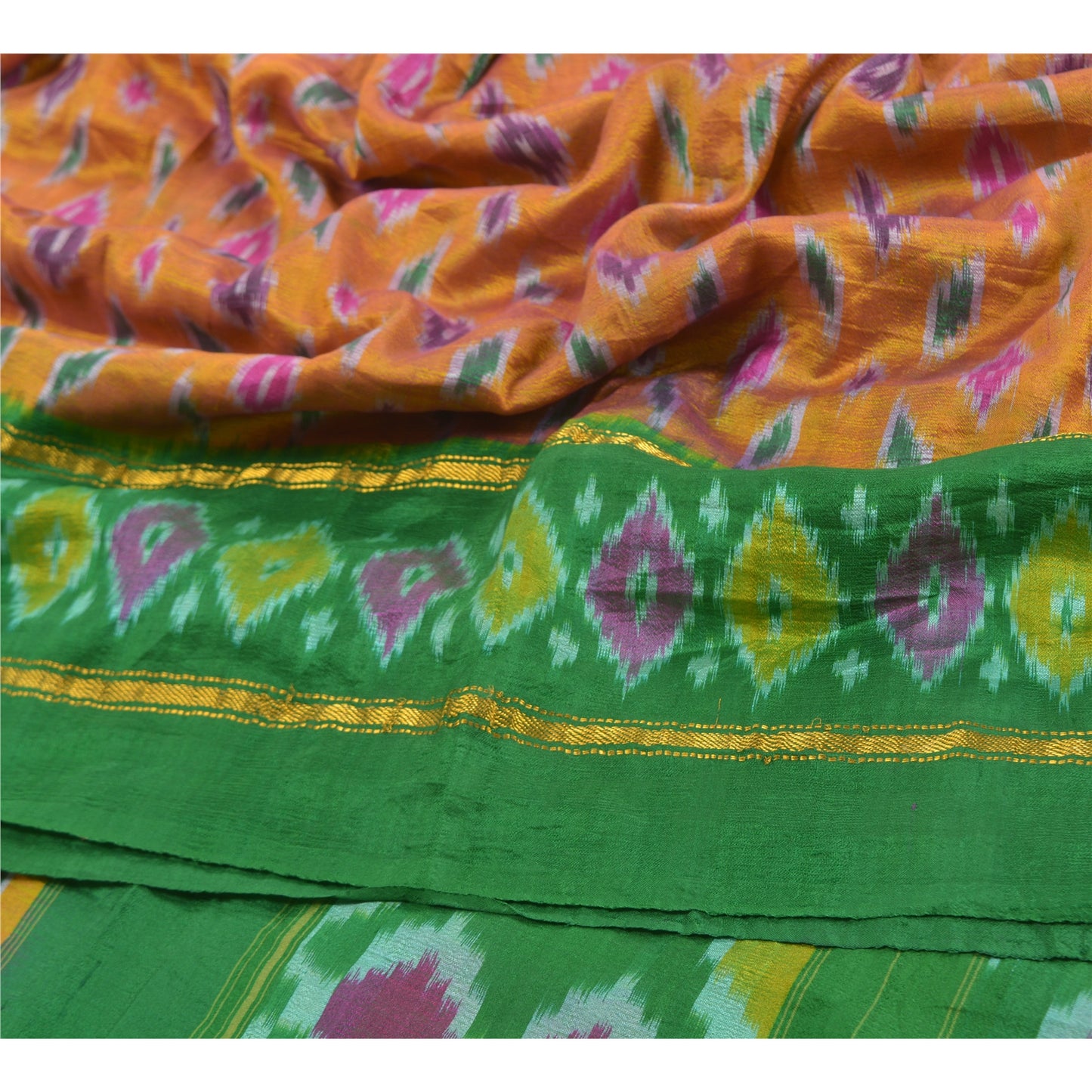 Sanskriti Vintage Sambhalpuri Pure Silk Sarees Hand Woven Ikat Sari Craft Sustainable Fabric