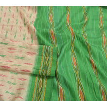 Load image into Gallery viewer, Sanskriti Vintage Pure Silk Pochampally Ivory Sarees HandWoven Ikat Sari Fabric

