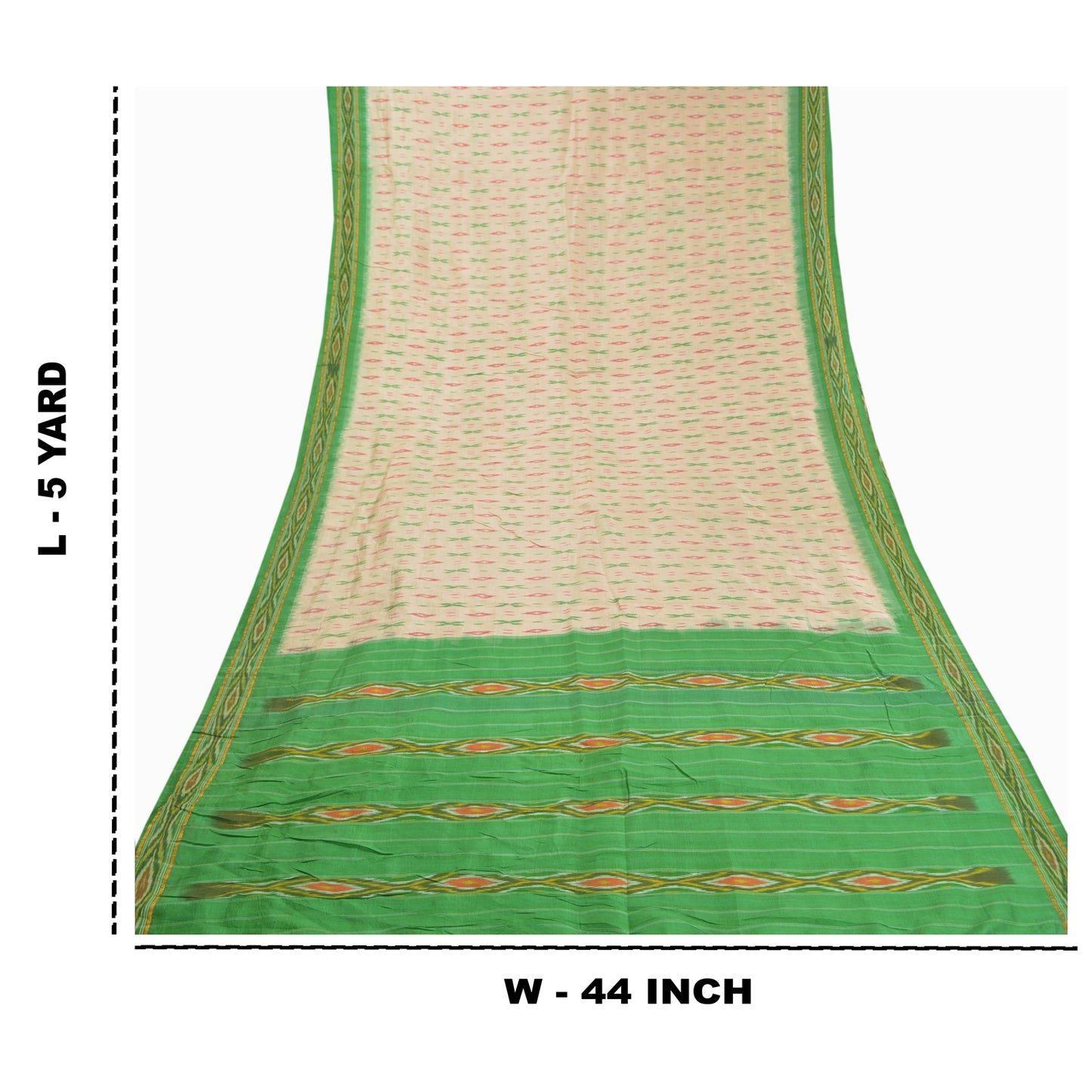 Sanskriti Vintage Pure Silk Pochampally Ivory Sarees HandWoven Ikat Sari Sustainable Fabric