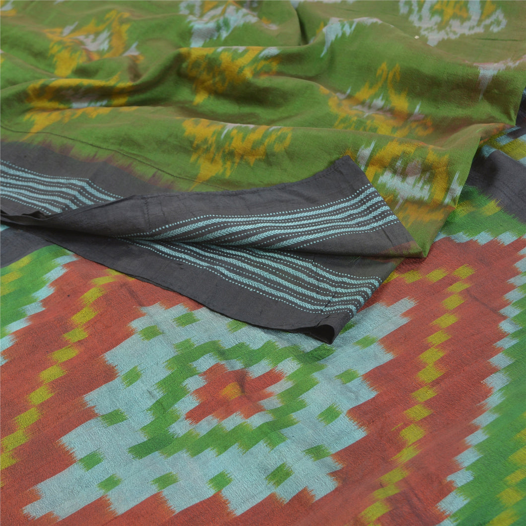 Sanskriti Vintage Sambhalpuri Sarees Hand Woven Ikat Pure Silk Sari 5yd Fabric