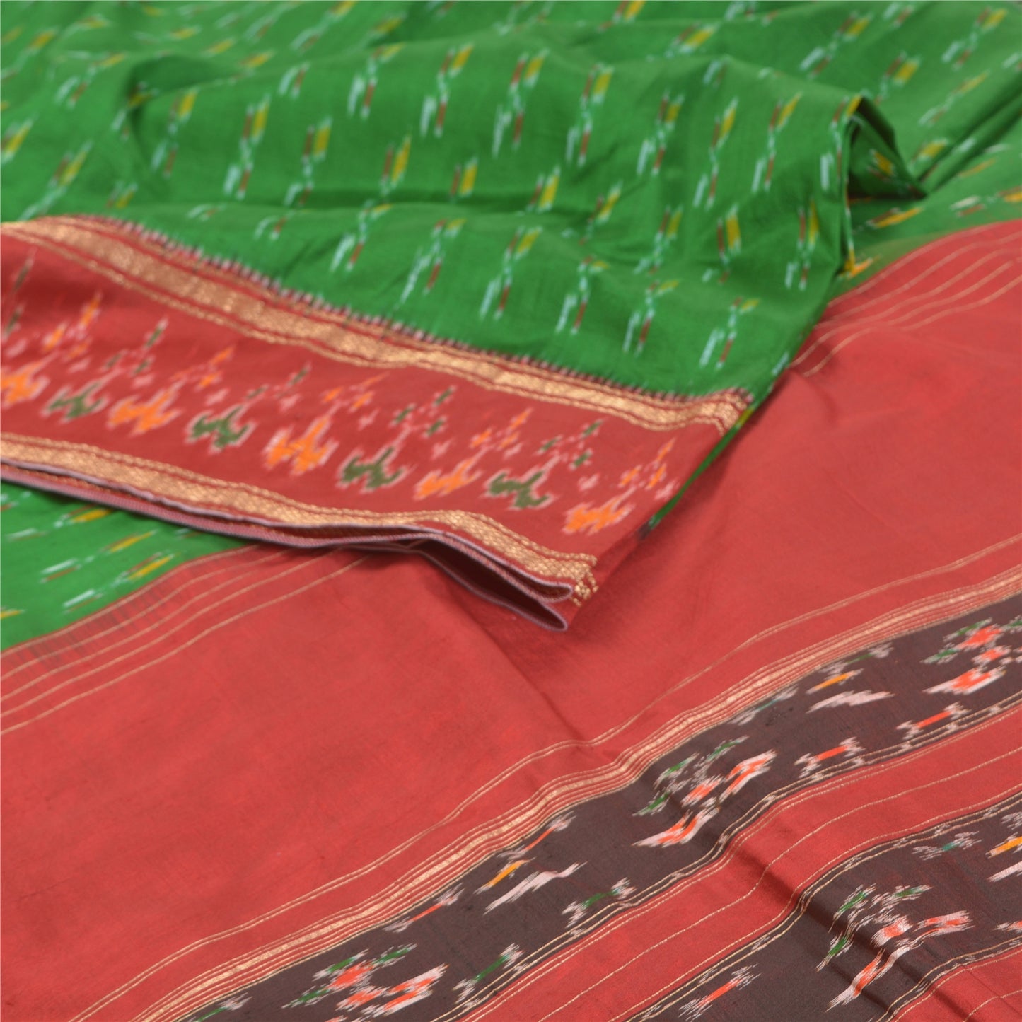 Sanskriti Vintage Pochampally Sarees Hand Woven Ikat Pure Silk Sari Craft Sustainable Fabric