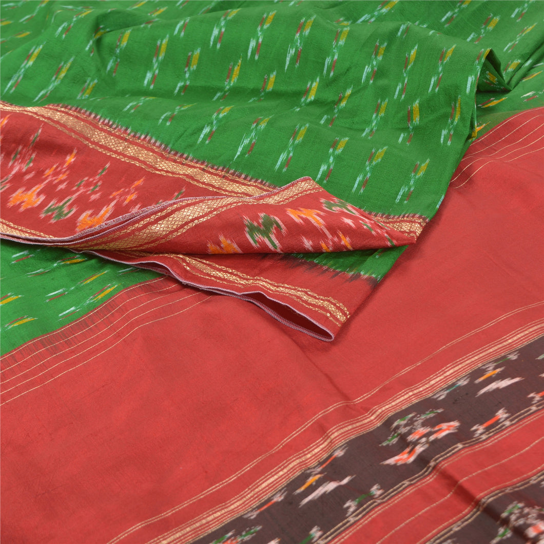 Sanskriti Vintage Pochampally Sarees Hand Woven Ikat Pure Silk Sari Craft Fabric