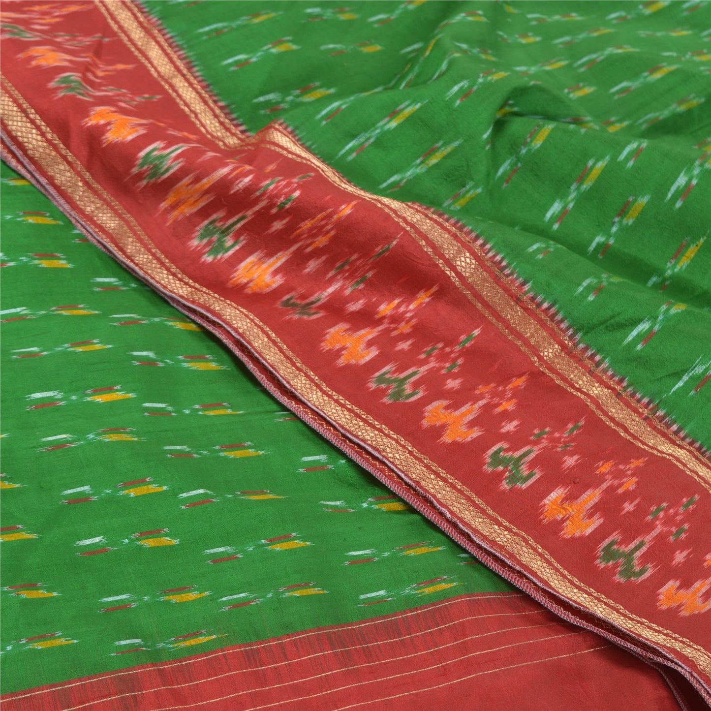 Sanskriti Vintage Pochampally Sarees Hand Woven Ikat Pure Silk Sari Craft Sustainable Fabric