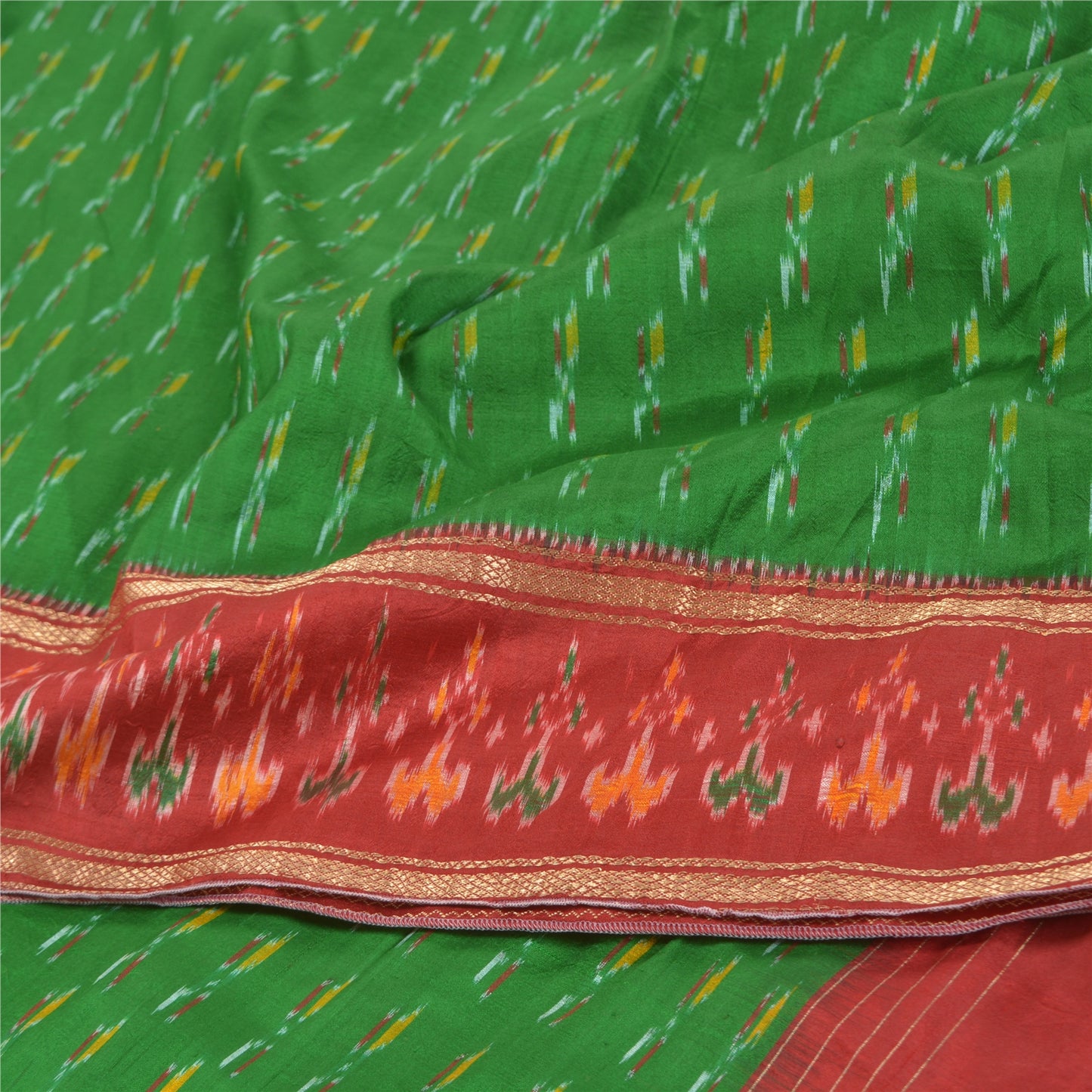 Sanskriti Vintage Pochampally Sarees Hand Woven Ikat Pure Silk Sari Craft Sustainable Fabric