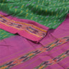 Sanskriti Vintage Pochampally Sarees Green Hand Woven Ikat Pure Silk Sari Sustainable Fabric