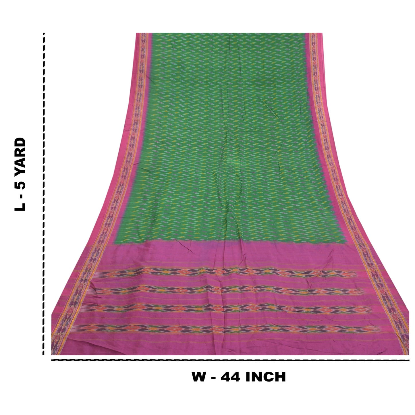 Sanskriti Vintage Pochampally Sarees Green Hand Woven Ikat Pure Silk Sari Sustainable Fabric