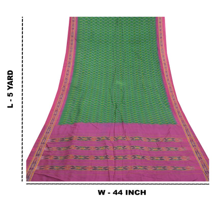 Sanskriti Vintage Pochampally Sarees Green Hand Woven Ikat Pure Silk Sari Sustainable Fabric