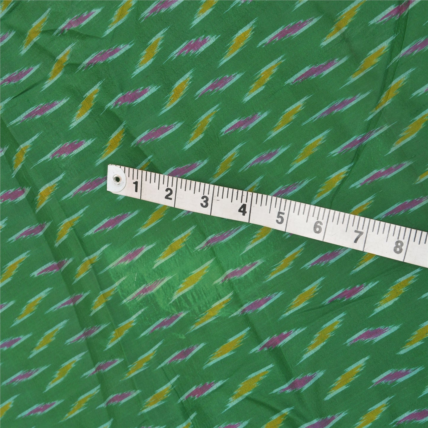 Sanskriti Vintage Pochampally Sarees Green Hand Woven Ikat Pure Silk Sari Sustainable Fabric