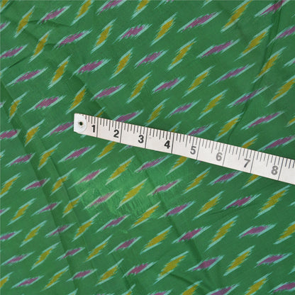 Sanskriti Vintage Pochampally Sarees Green Hand Woven Ikat Pure Silk Sari Sustainable Fabric