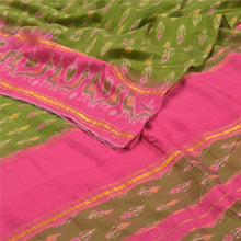Load image into Gallery viewer, Sanskriti Vintage Pochampally Sarees Green Hand Woven Ikat Pure Silk Sari Fabric
