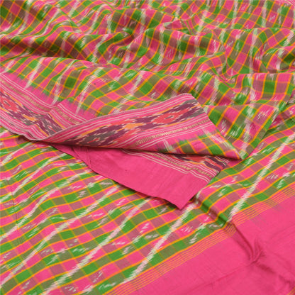 Sanskriti Vintage Pochampally Sarees Pink Hand Woven Ikat Pure Silk Sari Sustainable Fabric