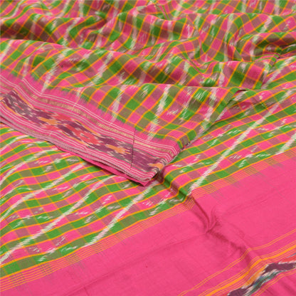 Sanskriti Vintage Pochampally Sarees Pink Hand Woven Ikat Pure Silk Sari Sustainable Fabric
