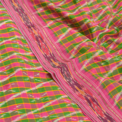 Sanskriti Vintage Pochampally Sarees Pink Hand Woven Ikat Pure Silk Sari Sustainable Fabric