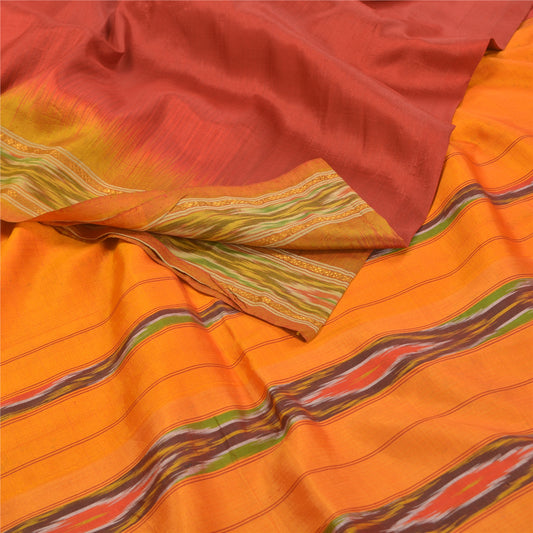 Sanskriti Vintage Pochampally Sarees Red Hand Woven Ikat Pure Silk Sari Sustainable Fabric