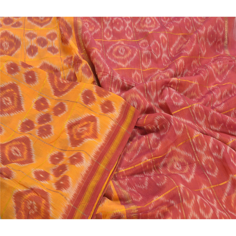 Sanskriti Vintage Sambhalpuri Sarees Rød håndvævet Ikat Pure Silk Sari Bæredygtigt stof