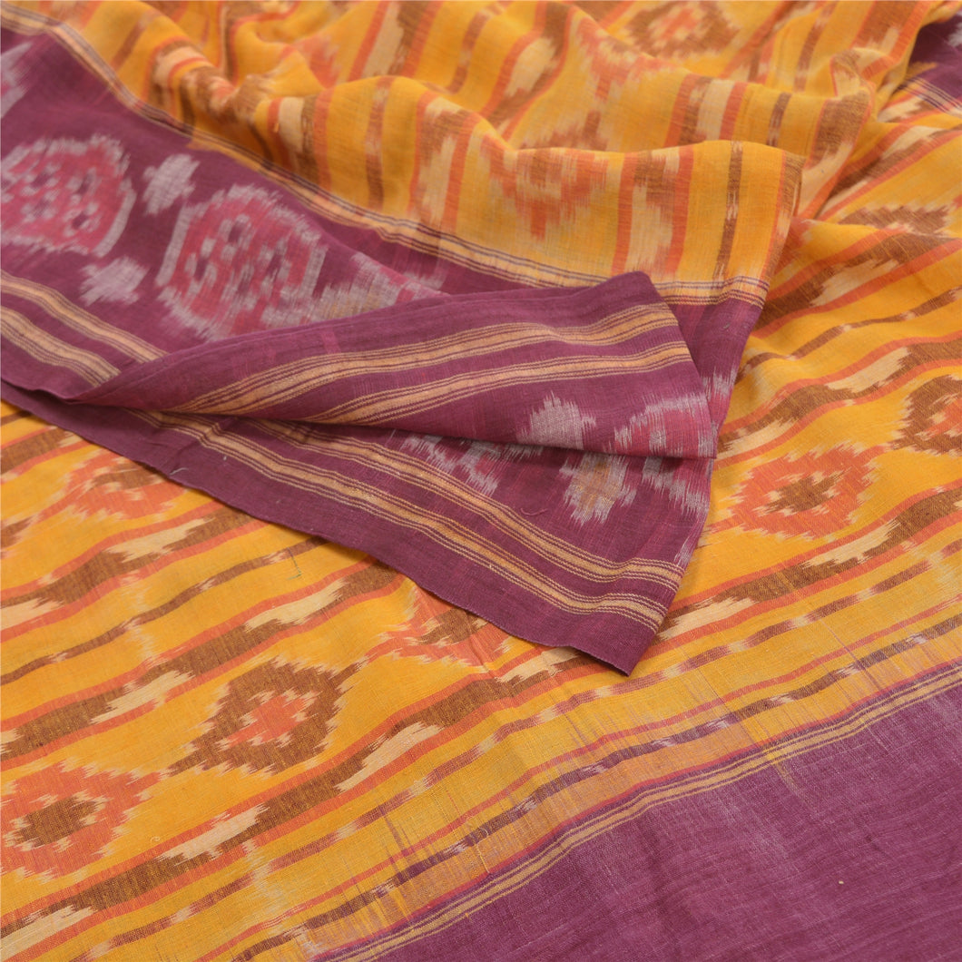 Sanskriti Vintage Patan Patola Sarees Hand Woven Ikat Pure Cotton Sari Fabric