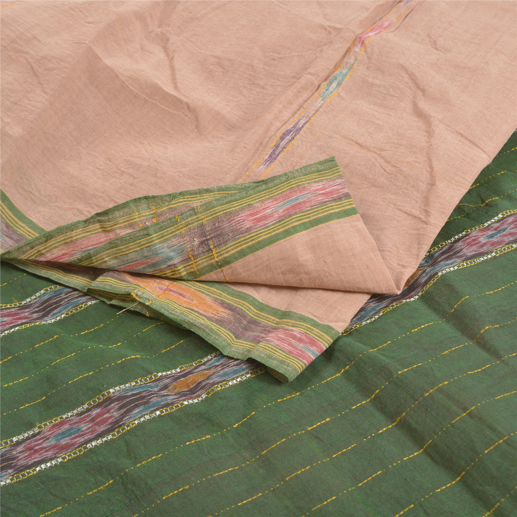 Sanskriti Vintage Pink Hand Woven Ikat Sarees Pure Cotton Sari 5yd Craft Fabric