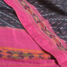 Load image into Gallery viewer, Sanskriti Vintage Black Pochampally Hand Woven Ikat Sarees Pure Silk Sari Fabric

