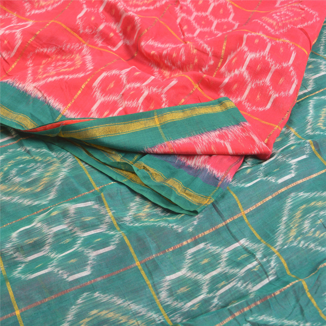 Sanskriti Vintage Patan Patola Handwoven Ikat Sarees Pure Cotton Sari Fabric