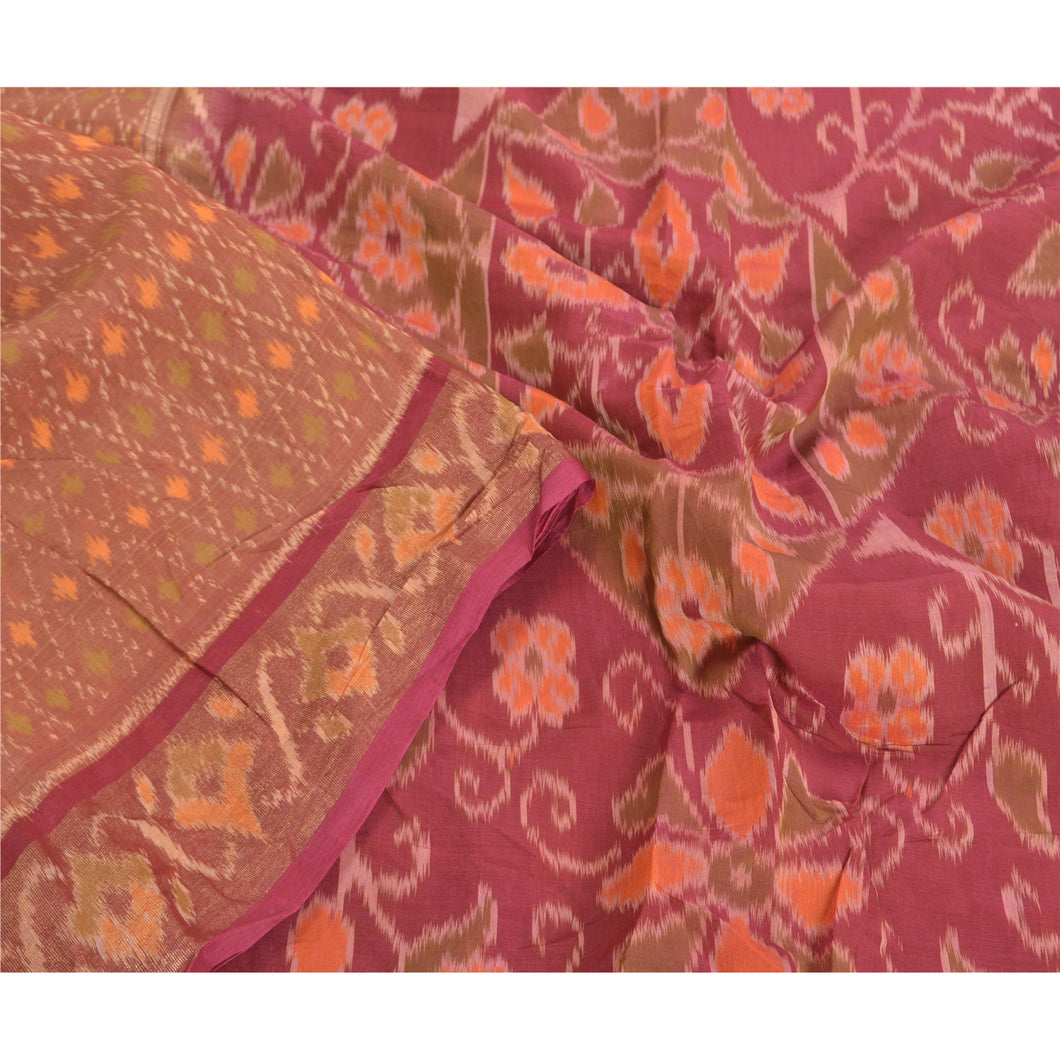 Sanskriti Vintage Brown Sambhalpuri Handwoven Ikat Sarees Pure Silk Sari Fabric
