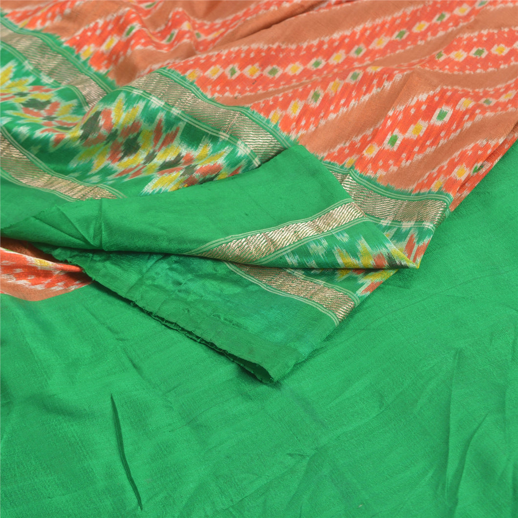 Sanskriti Vintage Red Sambhalpuri Hand Woven Ikat Saree Pure Silk Sari Fabric