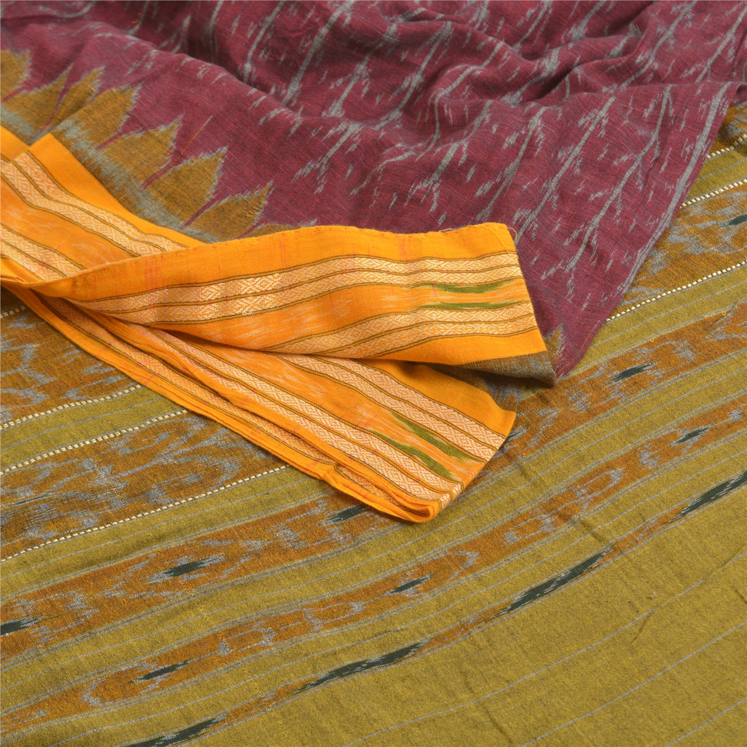 Sanskriti Vintage Purple Hand Woven Ikat Saree Pure Cotton Sari 5yd Craft Fabric