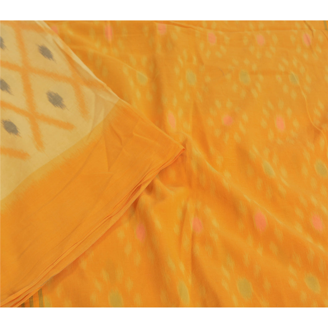 Sanskriti Vintage Black Odisha Hand Woven Ikat Saree Pure Cotton Sari 5yd Fabric