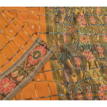 Load image into Gallery viewer, Sanskriti Vintage Saree Mustard Odisha Hand Woven Ikat Pure Cotton Sari Fabric
