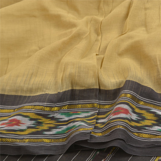 Sanskriti Vintage Saree Orange Odisha Hand Woven Ikat Pure Cotton Sari Sustainable Fabric