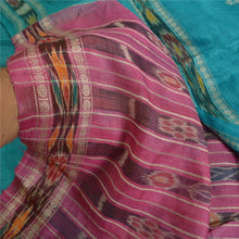 Load image into Gallery viewer, Sanskriti Vintage Saree Blue Odisha Hand Woven Ikat Pure Silk Sari 5yd Fabric
