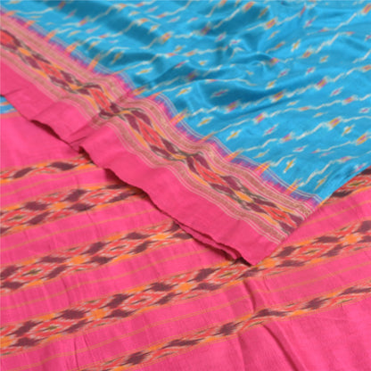 Sanskriti Vintage Saree Blue Pochampally Hand Woven Ikat Pure Silk Sari Sustainable Fabric