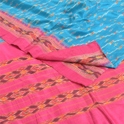 Sanskriti Vintage Saree Blue Pochampally Hand Woven Ikat Pure Silk Sari Sustainable Fabric