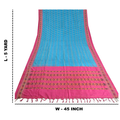 Sanskriti Vintage Saree Blue Pochampally Hand Woven Ikat Pure Silk Sari Sustainable Fabric