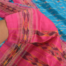 Load image into Gallery viewer, Sanskriti Vintage Saree Blue Pochampally Hand Woven Ikat Pure Silk Sari Fabric
