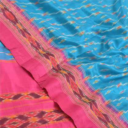 Sanskriti Vintage Saree Blue Pochampally Hand Woven Ikat Pure Silk Sari Sustainable Fabric