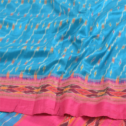 Sanskriti Vintage Saree Blue Pochampally Hand Woven Ikat Pure Silk Sari Sustainable Fabric