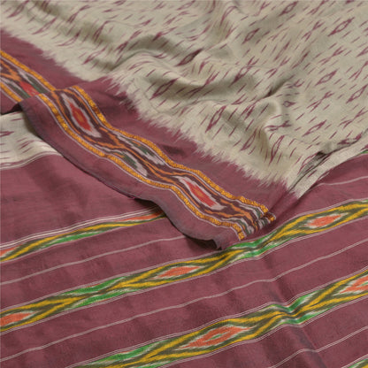 Sanskriti Vintage Saree Cream Pochampally Hand Woven Ikat Pure Silk Sari Sustainable Fabric