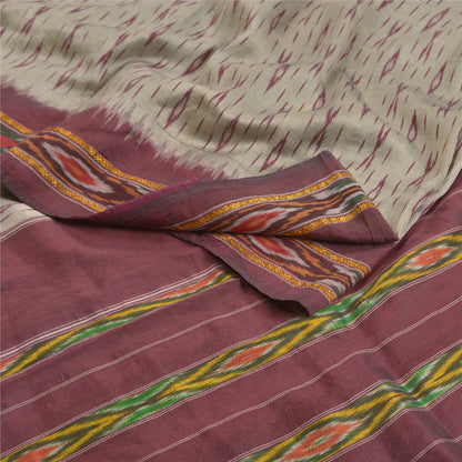 Sanskriti Vintage Saree Cream Pochampally Hand Woven Ikat Pure Silk Sari Sustainable Fabric