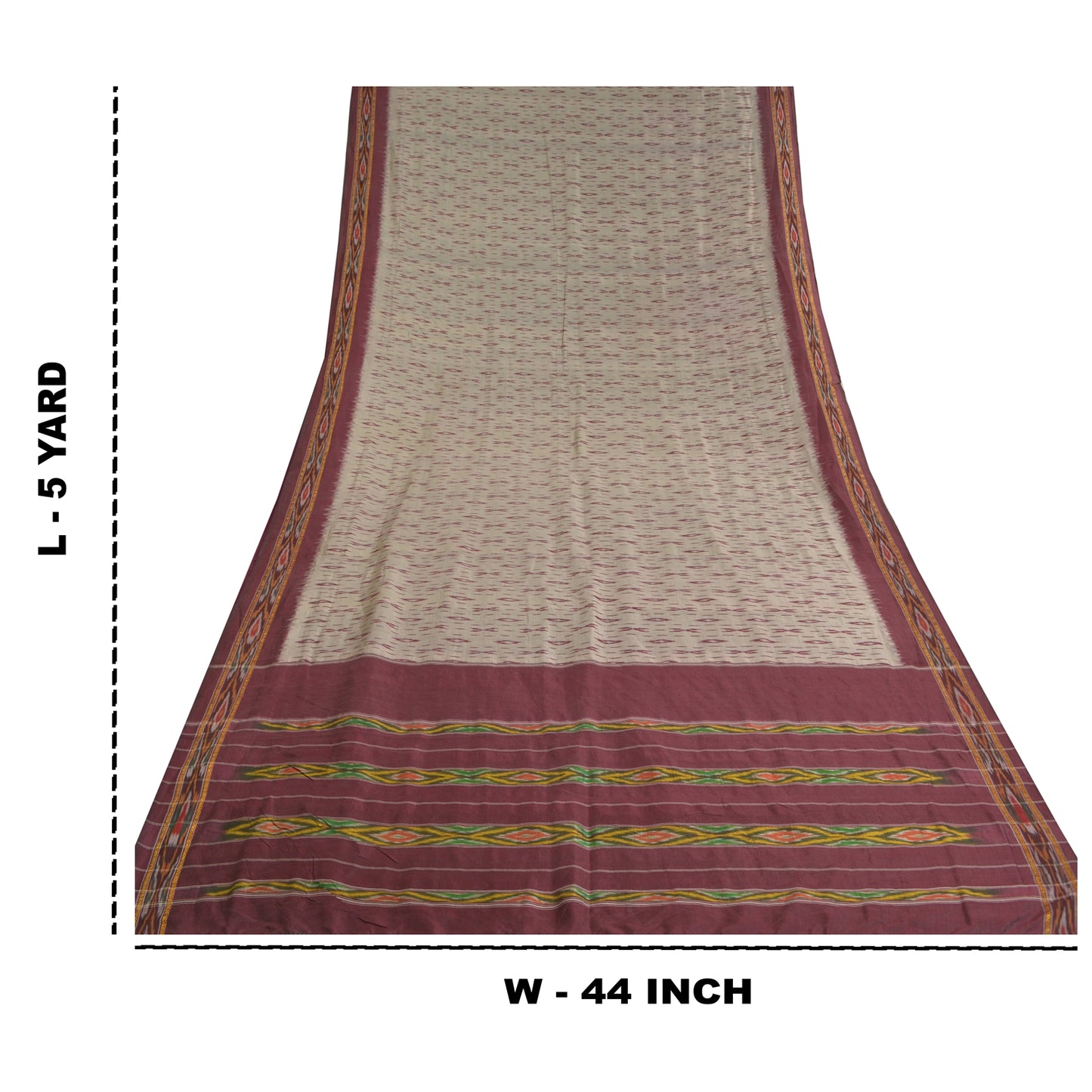 Sanskriti Vintage Saree Cream Pochampally Hand Woven Ikat Pure Silk Sari Sustainable Fabric