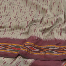 Load image into Gallery viewer, Sanskriti Vintage Saree Cream Pochampally Hand Woven Ikat Pure Silk Sari Fabric
